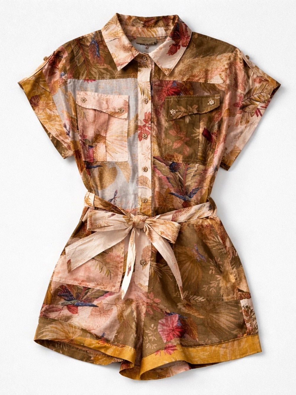 EUC Zimmermann Ascension Cuffed Linen Playsuit Romper (0)